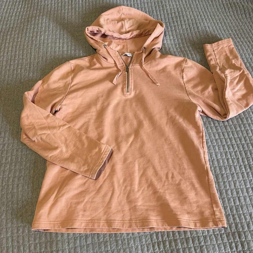 REISS Women's Peach 1/4 Zip Hoodie Large 100% Cotton Cottagecore Preppy Luxury